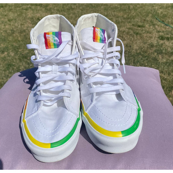 Vans SK8 Hi Tapered Rainbow Foxing True White Men's Skate Shoes Size 11 721356 - Picture 3 of 11